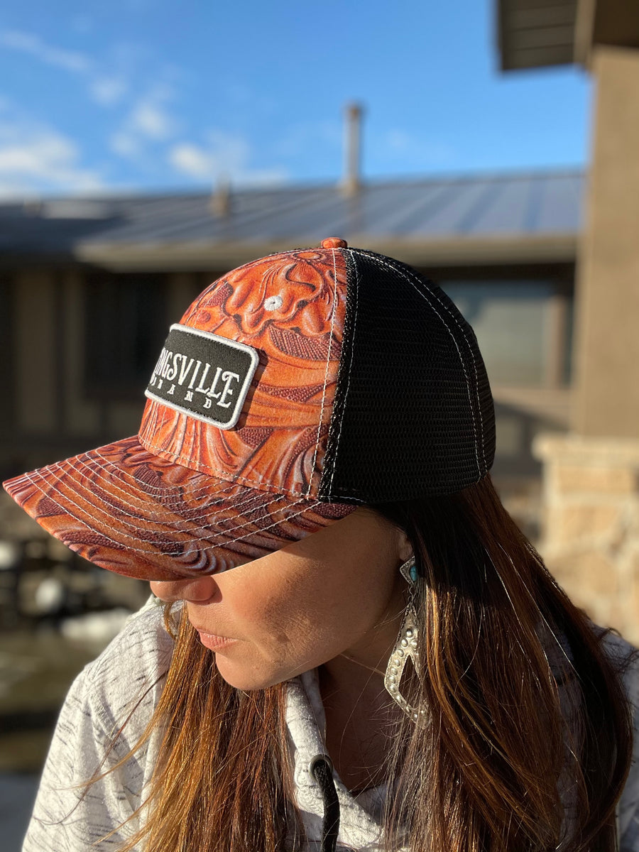 Tooled leather ball cap hot sale